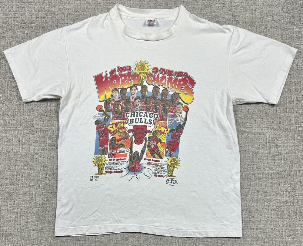 Vintage Chicago Bulls Shirt Mens XL White NBA Basketball 3 Time Champs Salem 90s